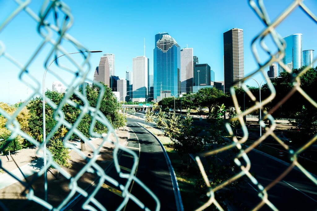 city, buildings, road